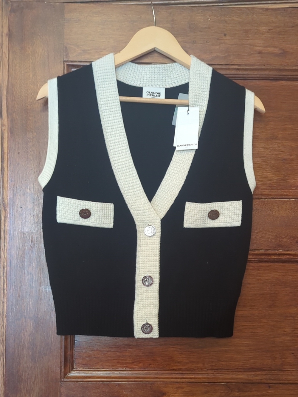 NWT Claudie Pierlot Sleeveless Knit Sweater Vest Navy Blue Wool Blend | Size S